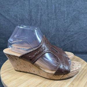 Jack Rogers Brown Leather Cork Wedge Sandals Women's 8 US‎